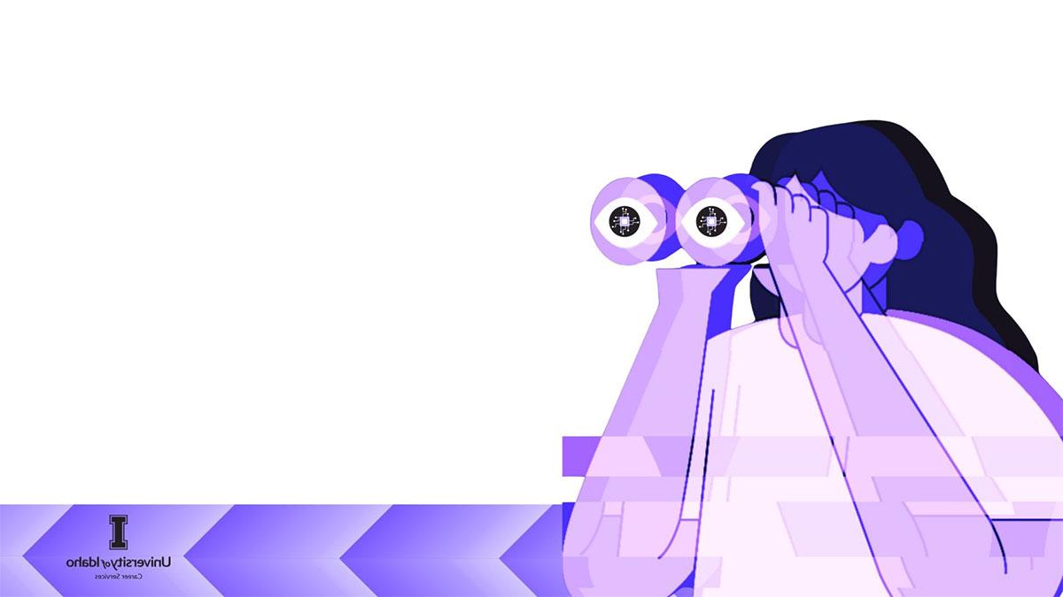 An animated character looking through binoculars.